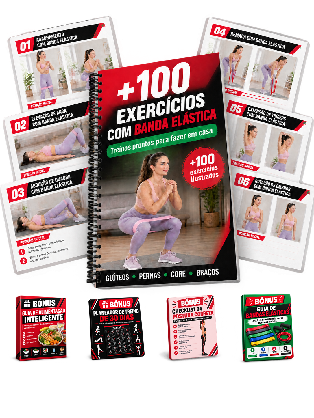 Mockup principal do guia digital de exercícios com banda elástica